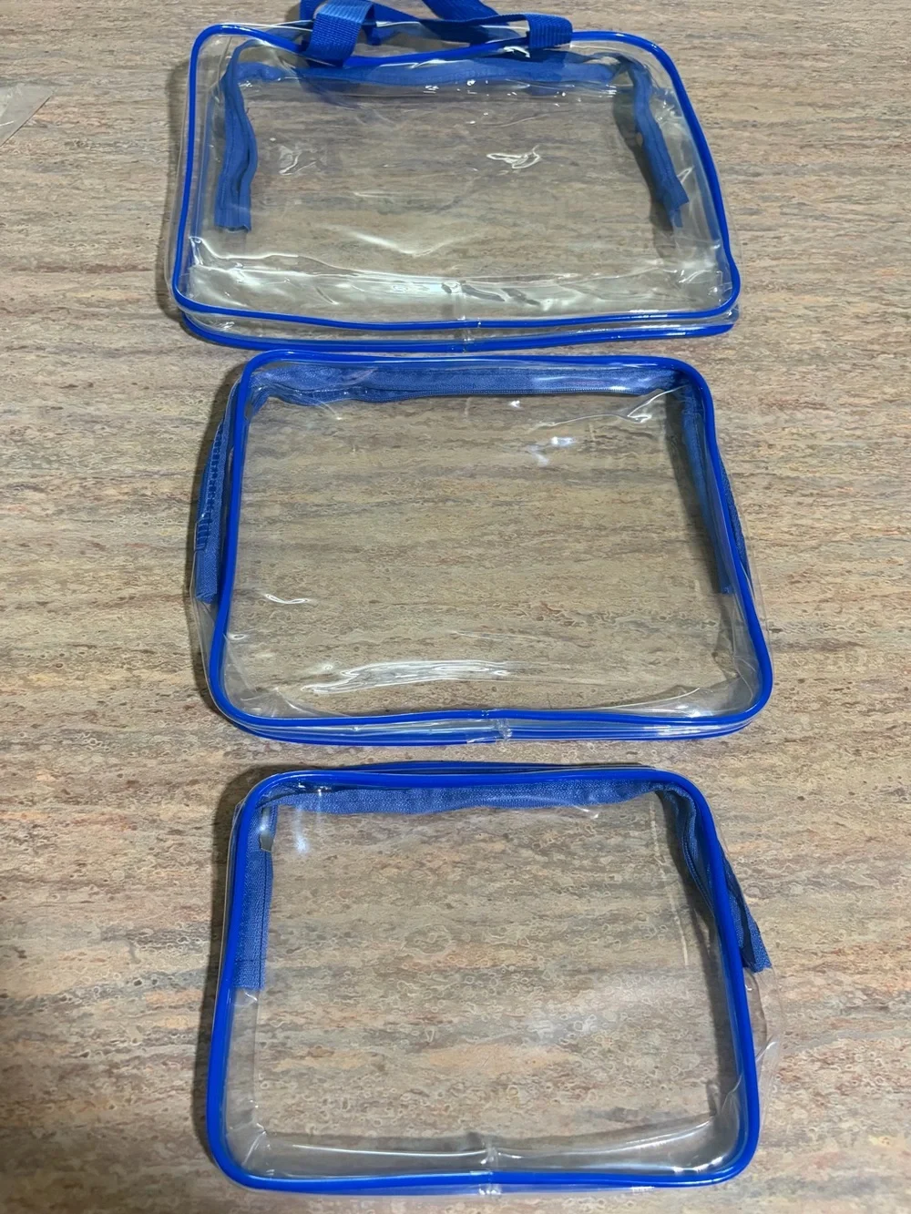 Clear PVC Blue Trim Travel Organizer Bag Set - Pack of 3